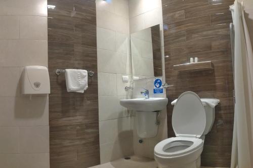 埃斯梅拉达斯Hotel Cayapas Esmeraldas的一间带卫生间和水槽的小浴室