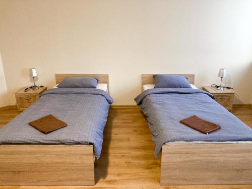 科克尼斯Motelis Astarte的卧室内两张并排的床