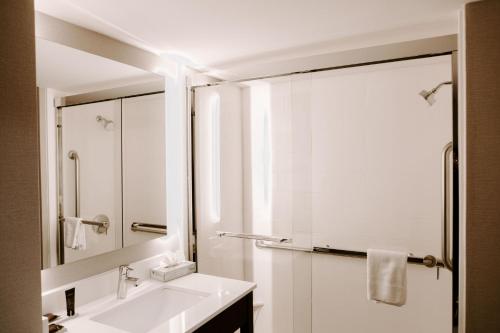 尚蒂伊温盖特温德姆杜勒斯国际酒店的白色的浴室设有水槽和淋浴。