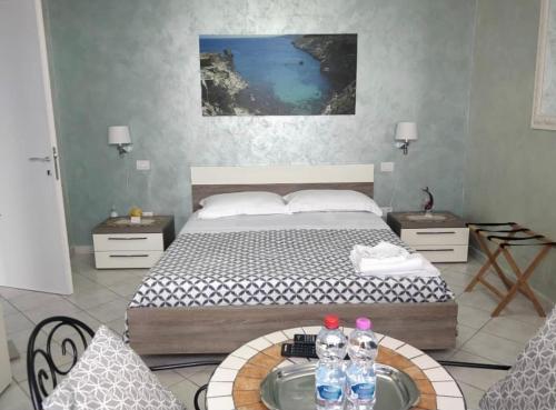 莱切省卡斯特罗Belvedere的一间卧室配有一张床和一张带水瓶的桌子