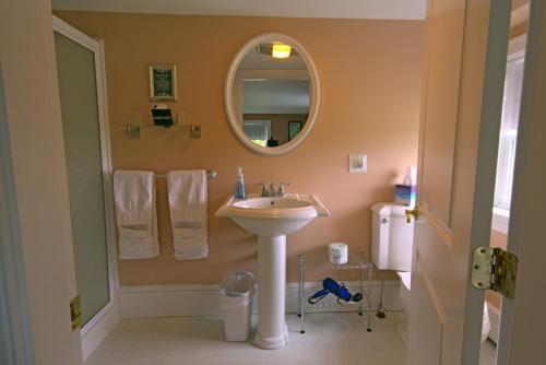梅勒迪斯Ballard House Inn的一间带水槽和镜子的浴室