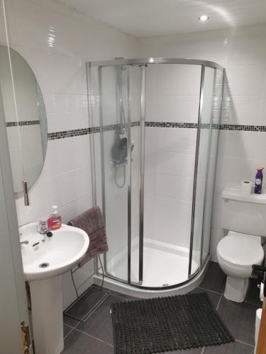 卡斯尔罗克CASTLE-VIEW的带淋浴、盥洗盆和卫生间的浴室