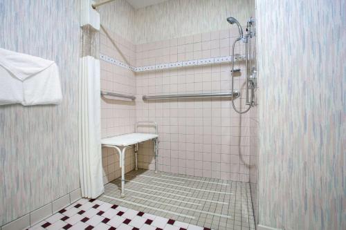 塞勒姆罗阿诺克塞勒姆拉金塔酒店的带淋浴的浴室和长凳