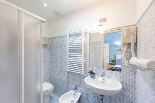 佛罗伦萨朱莉酒店的一间带水槽、卫生间和淋浴的浴室