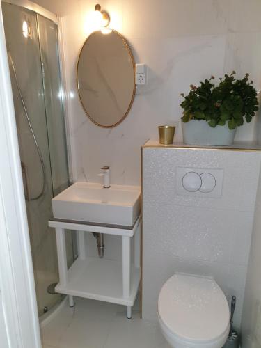 普利莫顿Rooms的一间带水槽、卫生间和镜子的浴室