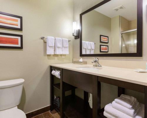 休斯顿康福特套房威斯切斯贝尔特路8号酒店的一间带水槽、镜子和卫生间的浴室