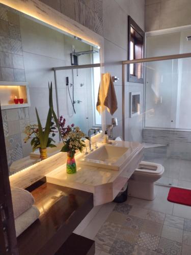 迪亚曼蒂纳Casa Candeia的一间带水槽和卫生间的浴室