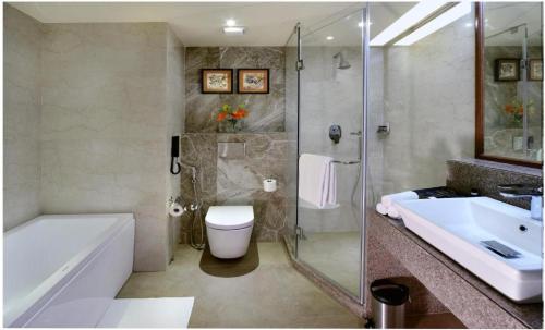 斋浦尔Indana Palace Jaipur的带浴缸、卫生间和盥洗盆的浴室