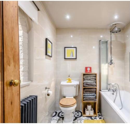 东迪勒姆Chestnut Lodge的浴室配有卫生间、浴缸和水槽。