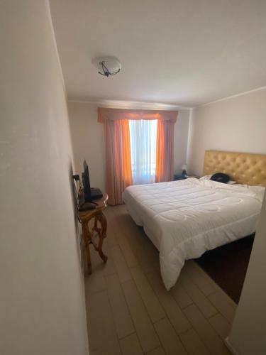 卡拉马departamento Amoblado Paola 1的一间卧室设有一张大床和一个窗户。