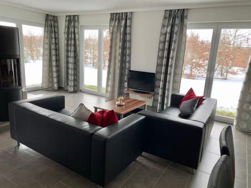 ZarrentinFerienhaus am Schaalsee的客厅配有2张沙发和1台平面电视