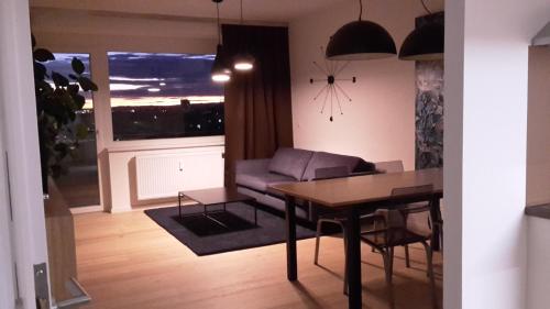 韦尔斯Appartment Zentrum Wels的客厅配有桌子和沙发