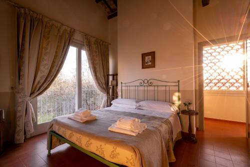 Santa VenerandaIl Pignocco Country House的一间卧室设有一张床和一个大窗户