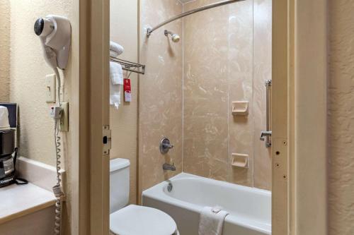 科迪尔科迪尔/维也纳希尔顿欢朋酒店的带淋浴、卫生间和盥洗盆的浴室