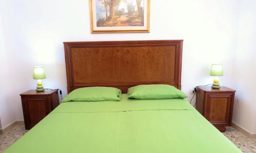特里卡塞La casa di Bellippa的一间卧室配有绿色的床和两个绿色枕头