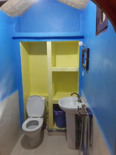 梅尔祖卡Chez Belkacem的一间带卫生间和水槽的小浴室