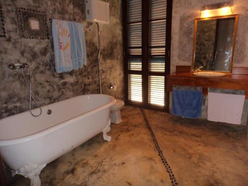 Vila MouraJardim Botânico ME-ZOCHI的带浴缸和卫生间的浴室。