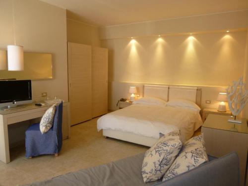 法维尼亚纳天伯迪玛雷酒店的一间卧室配有一张床、一张书桌和一台电视