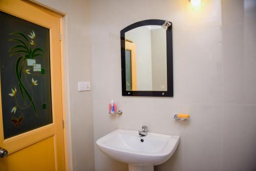 蒂瑟默哈拉默Double Lake View Tissa & Safari的浴室设有水槽和墙上的镜子