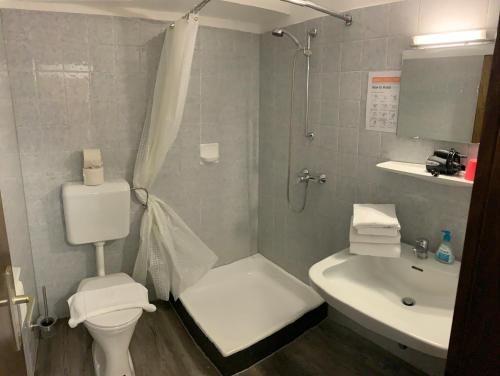 雷丹尼茨恩La Irmania Pension的浴室配有白色卫生间和盥洗盆。