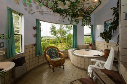 塔里哈拉帕萨莉亚酒店的带浴缸的浴室和大窗户