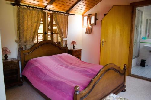 Drachenbronn费米奥贝格姆林赛普特方坦尼酒店的一间卧室配有一张带粉色毯子的大床