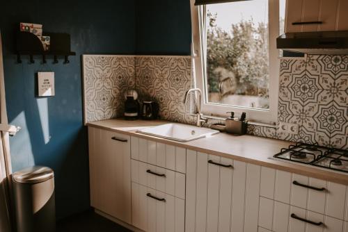 佐特兰德ZTLND Familylodge的厨房设有水槽和窗户。