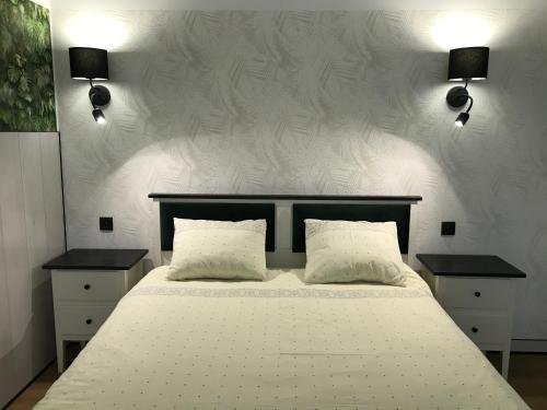 普沃茨克Płock by night的一间卧室配有一张带2个床头柜的大床