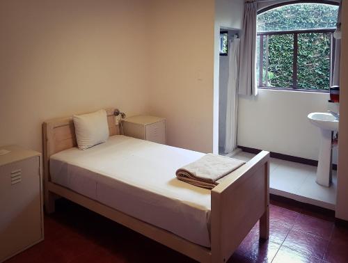 瓦哈卡市拉斯美洲旅馆的一间带床和水槽的小卧室