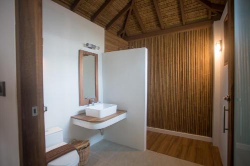 春蓬The Nest Private Beach Resort的一间带水槽、卫生间和镜子的浴室