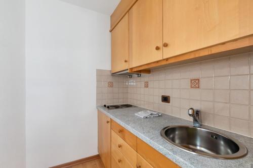 圣卡夏诺Apartments Puntin的一个带水槽和木橱柜的厨房