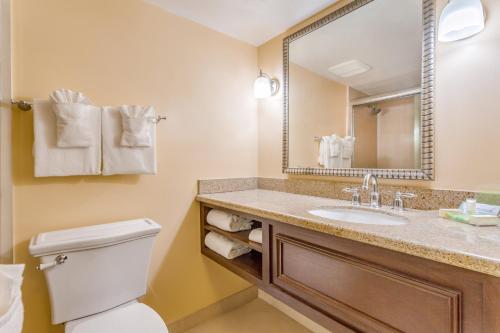维洛海滩Ocean Breeze Inn Vero Beach的一间带水槽、卫生间和镜子的浴室