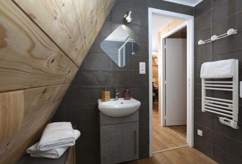 Saint-Christo-en-JarezÔ TIPI LODGE的一间带水槽和镜子的浴室