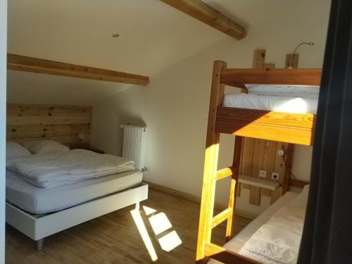 阿尔维厄les Balcons de l'Izoard - la Marmotte的一间卧室设有两张双层床和梯子