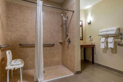 尼斯维尔Comfort Suites Niceville Near Eglin Air Force Base的带淋浴的浴室和玻璃门