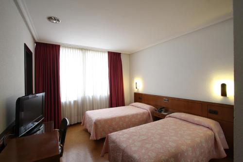 奥维多圣克鲁斯酒店 的酒店客房设有两张床和一台平面电视。