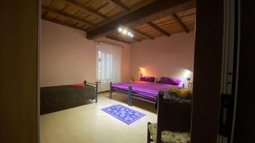 Borghetto LodigianoAntica Cascina B&B的一间卧室设有紫色的床和窗户