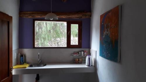蒂尔卡拉Cabañas Tilcara Taki的厨房设有水槽和窗户。