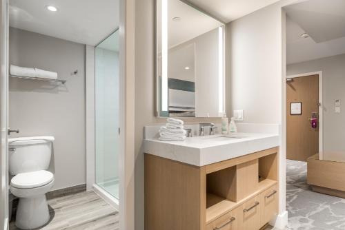 三角洲杜华逊海岸酒店的一间带水槽、卫生间和镜子的浴室