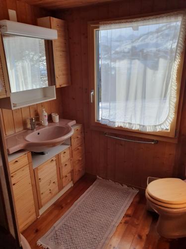 利德阿尔卑斯Chalet Alpina的一间带水槽和卫生间的浴室以及窗户。