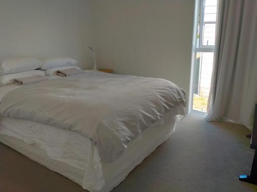 特卡波湖Lake Tekapo Double Room shared facilities的窗户客房内的一张白色床