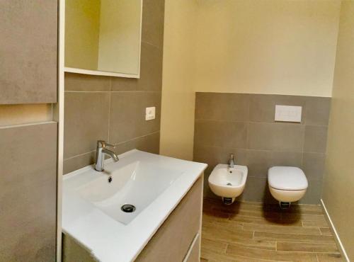 博洛尼亚Savenella Apartments的一间带水槽和卫生间的浴室