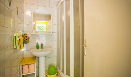 奥瑞比克Apartment Želja - big terrace的浴室配有盥洗盆和带镜子的淋浴