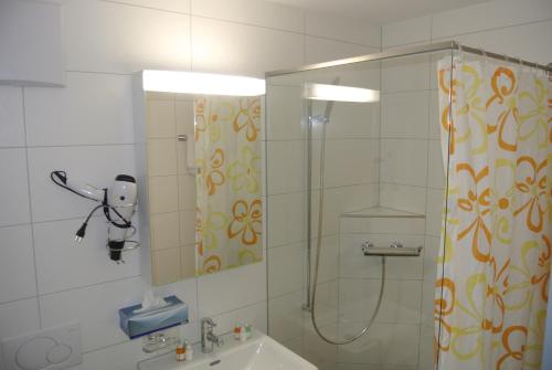 Bazenheid加尼毕亨巴茨恩海德酒店的带淋浴、盥洗盆和镜子的浴室