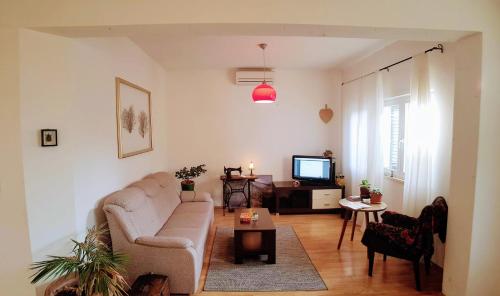 奥瑞比克Spacious garden house, Orebić (4+1)的带沙发和电视的客厅