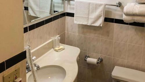 West StockbridgePleasant Valley Motel West Stockbridge的浴室配有盥洗盆、卫生间和毛巾。