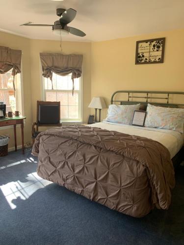 摩押Moab Beds Xpress Inn的一间卧室配有一张大床和电视