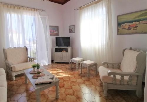 斯派赛斯Summer house in Spetses的客厅配有两把椅子和电视