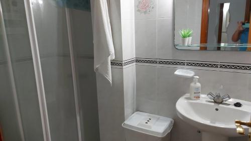巴列埃尔莫索Casa Las Dionisias的带淋浴、卫生间和盥洗盆的浴室
