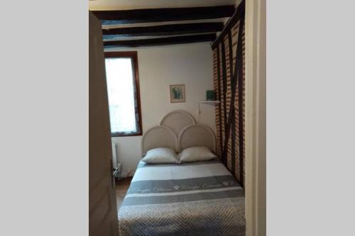 图尔Appartement deux pièces - coeur de ville quartier cathédrale的一间卧室配有一张带大床头板的床